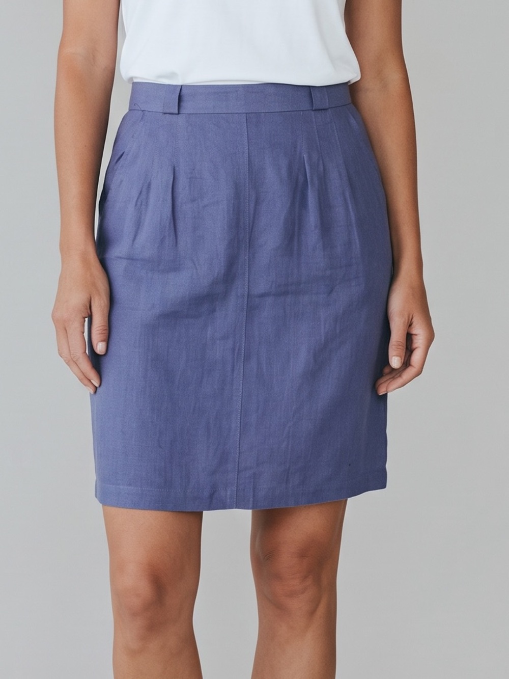 Vintage 100% Linen Pencil Skirt Periwinkle Blue Purple Preppy Old Money Office